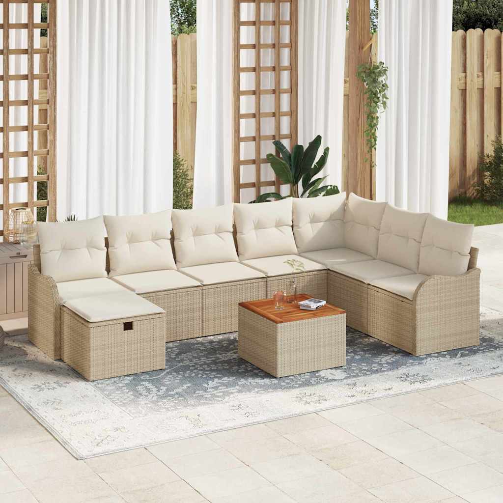 Garten-Sofa-Set mit Kissen 9 pcs Schwarz Poly Rattan