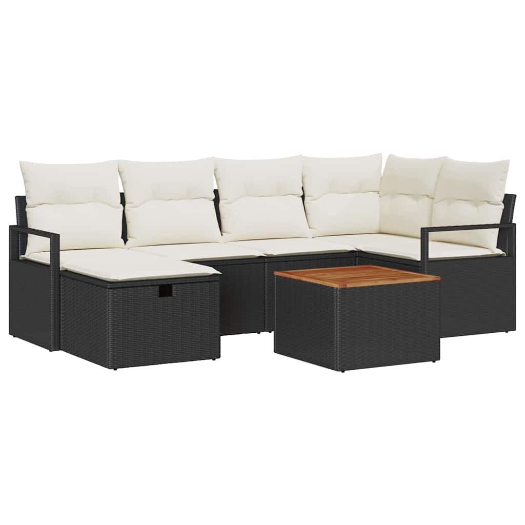 Garten-Sofa-Set mit Kissen 7 pcs Schwarz Poly Rattan