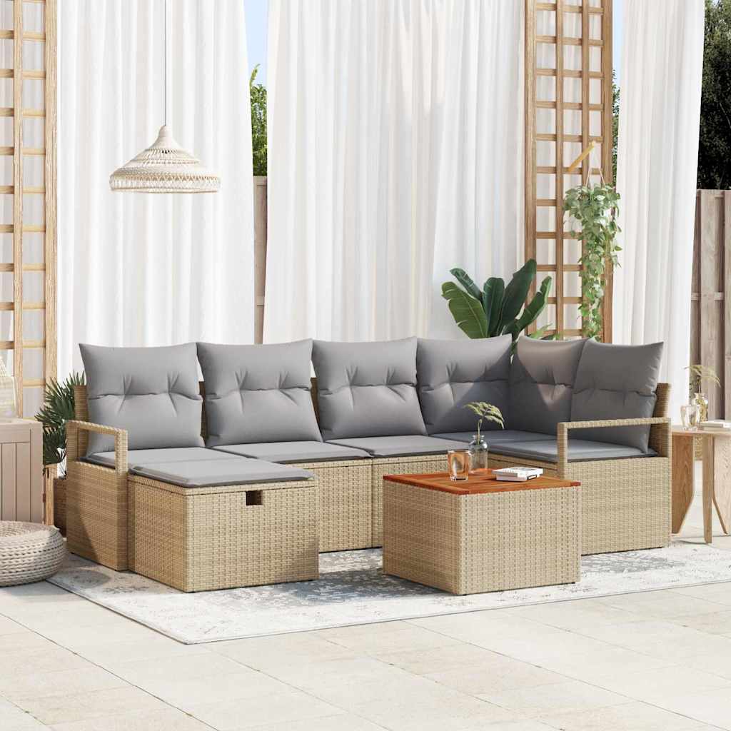 Garten-Sofa-Set mit Kissen 7 pcs Schwarz Poly Rattan