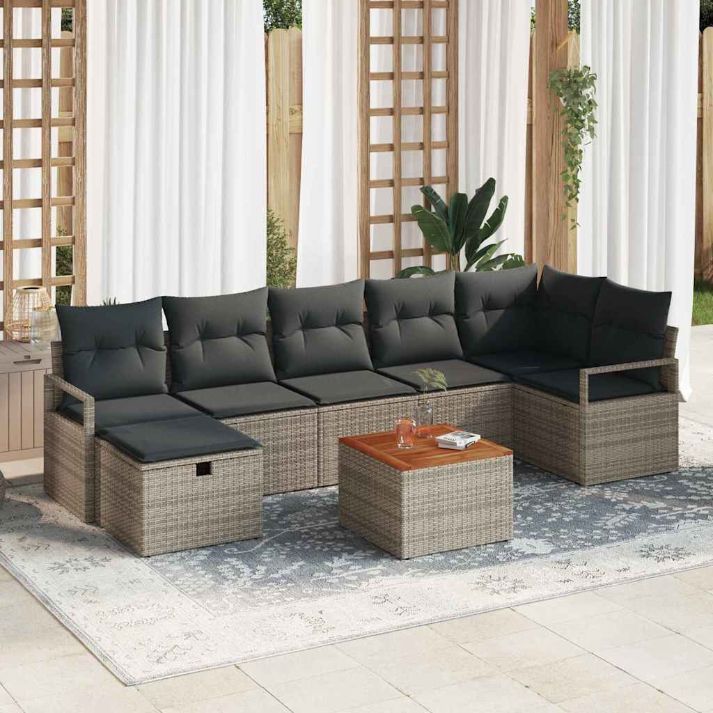Garten-Sofa-Set mit Kissen 8 pcs Schwarz Poly Rattan