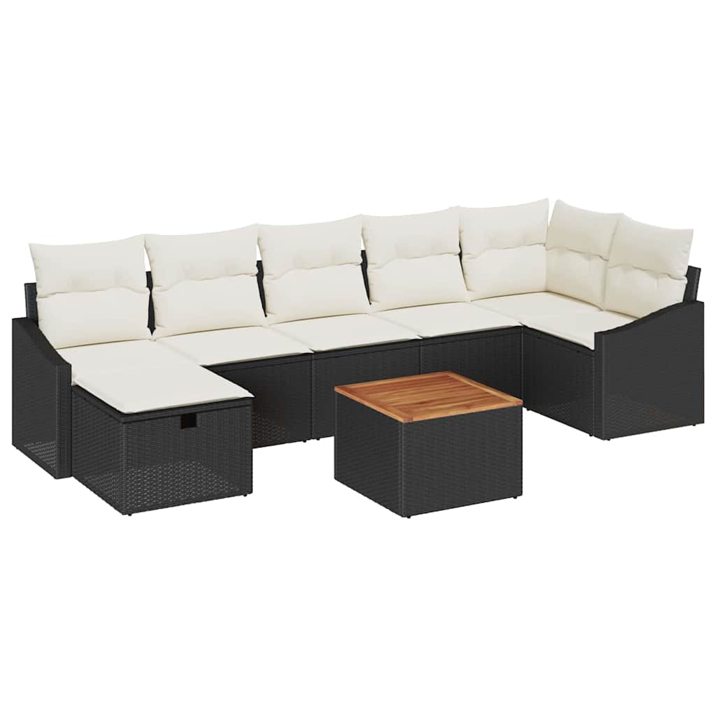 Garten-Sofa-Set mit Speicher 8 pcs Schwarz Poly Rattan
