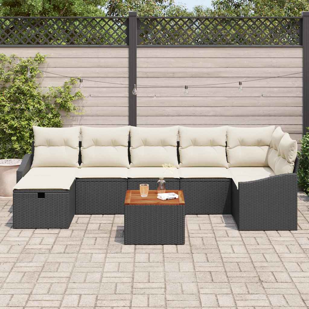 Garten-Sofa-Set mit Speicher 8 pcs Schwarz Poly Rattan