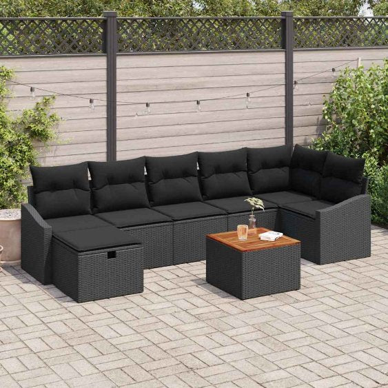 Garten-Sofa-Set mit Speicher 8 pcs Schwarz Poly Rattan