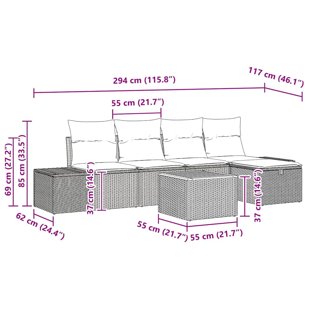 Gartensofa-set mit Kissen 6 pcs Schwarz Poly Rattan