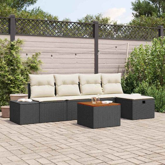 Gartensofa-set mit Kissen 6 pcs Schwarz Poly Rattan