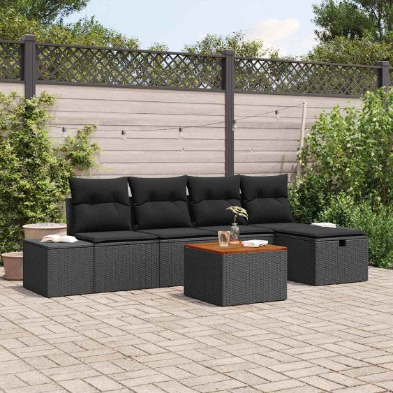 Gartensofa-set mit Kissen 6 pcs Schwarz Poly Rattan