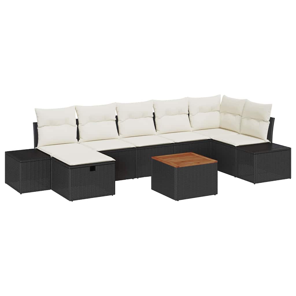vidaXL Garten-Sofa-Set mit Kissen 8 pcs Schwarz Poly Rattan