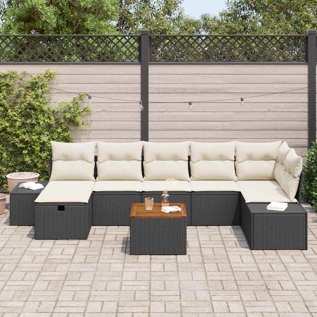 vidaXL Garten-Sofa-Set mit Kissen 8 pcs Schwarz Poly Rattan