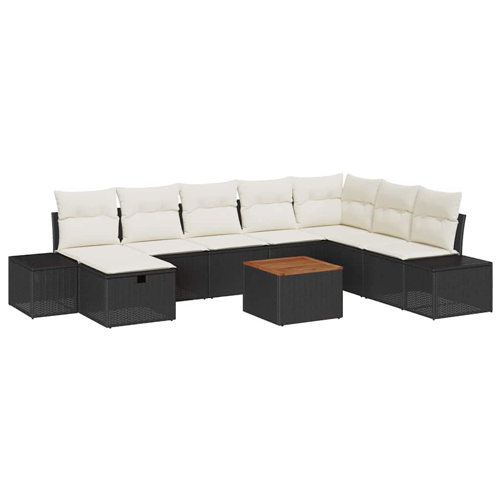 vidaXL Garten-Sofa-Set mit Kissen 9 pcs Schwarz Poly Rattan