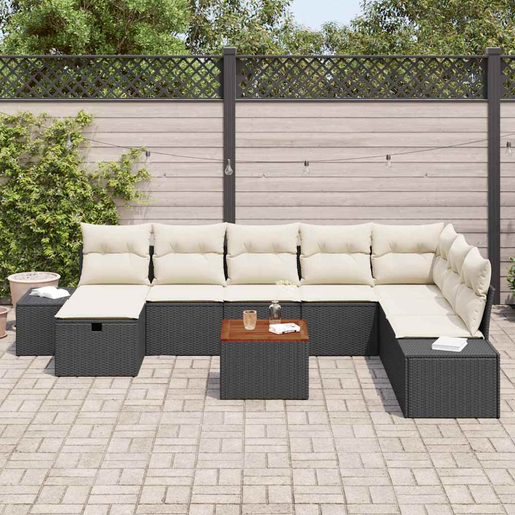 vidaXL Garten-Sofa-Set mit Kissen 9 pcs Schwarz Poly Rattan