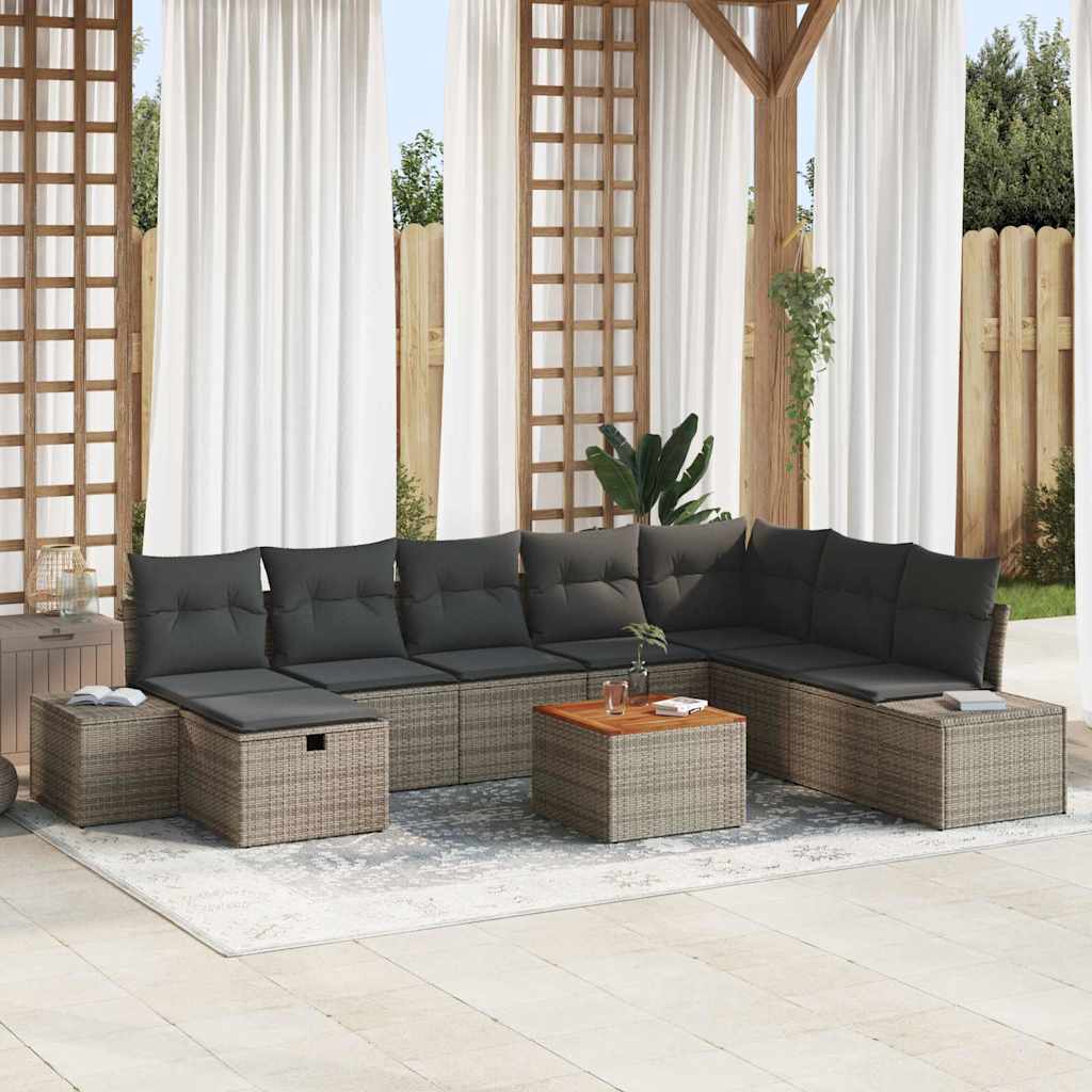 vidaXL Garten-Sofa-Set mit Kissen 9 pcs Schwarz Poly Rattan