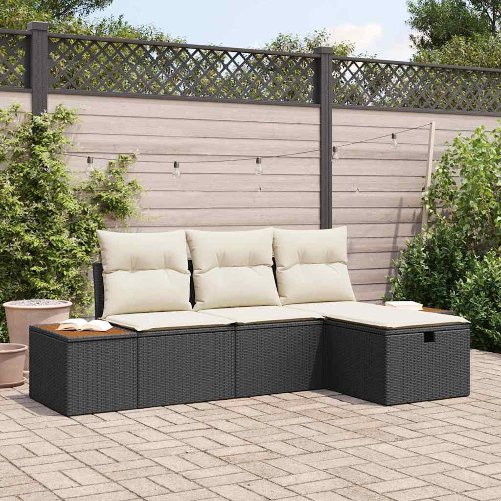 vidaXL Gartensofa-set mit Kissen 4 pcs Schwarz Poly-Rattan