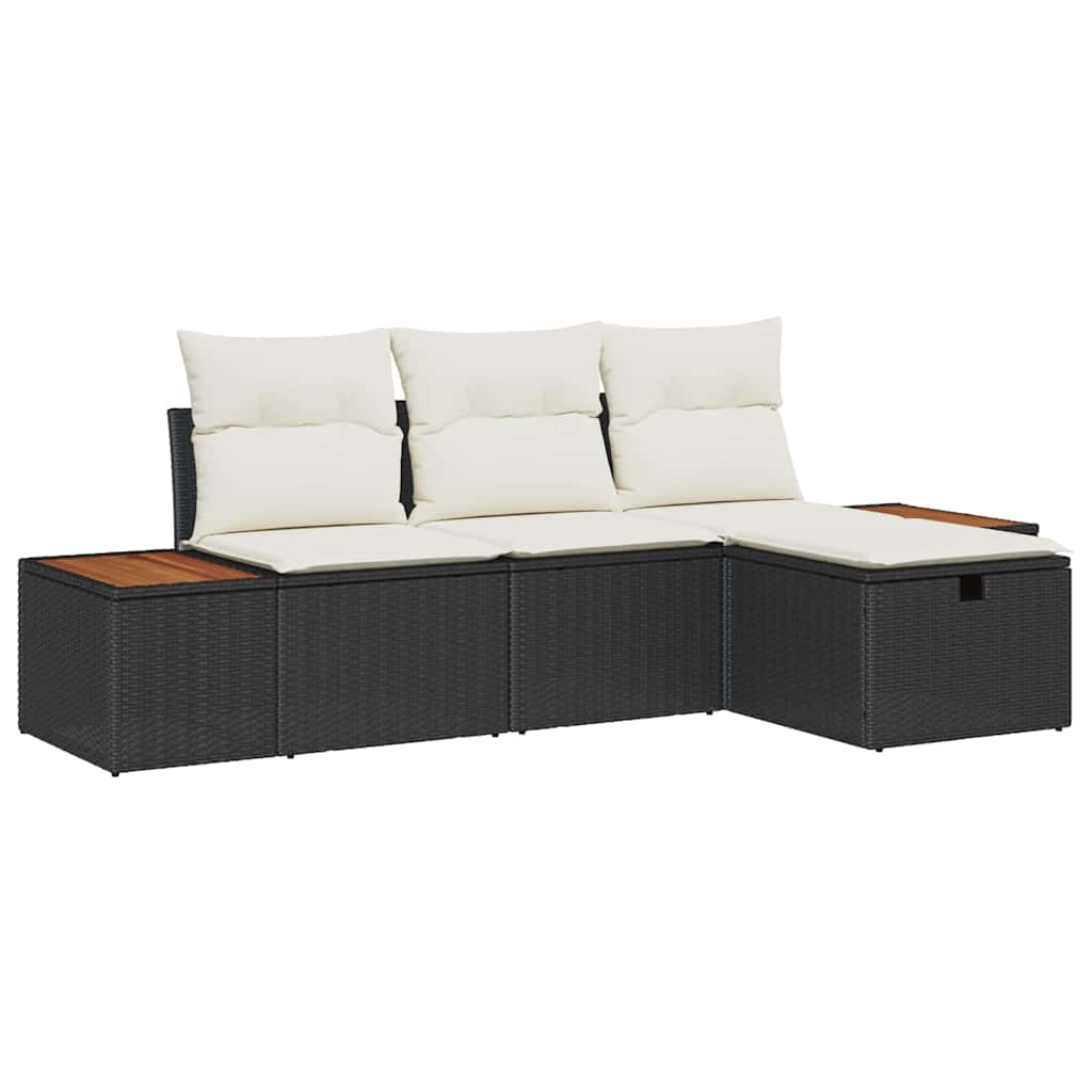 vidaXL Gartensofa-set mit Kissen 4 pcs Schwarz Poly-Rattan
