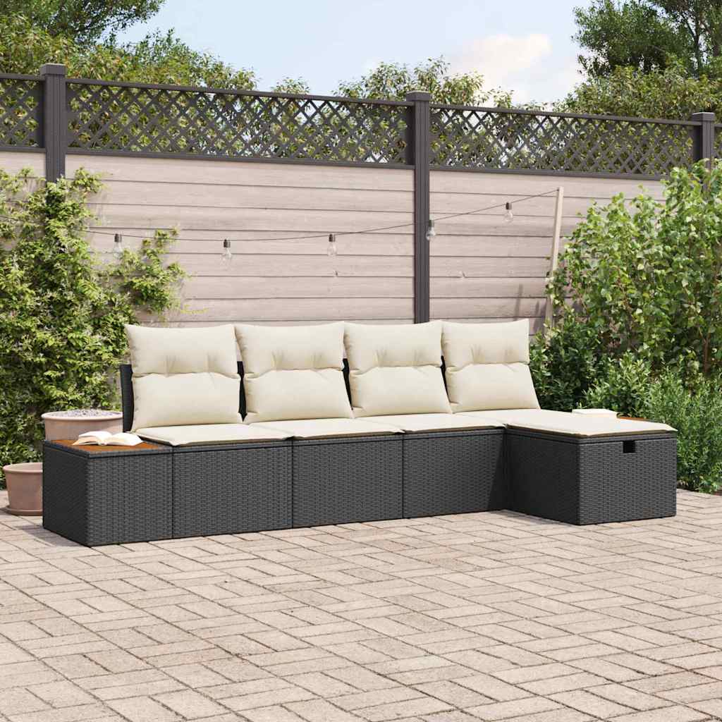 vidaXL Garten-Sofa-Set mit Kissen 5 pcs Schwarz Poly Rattan
