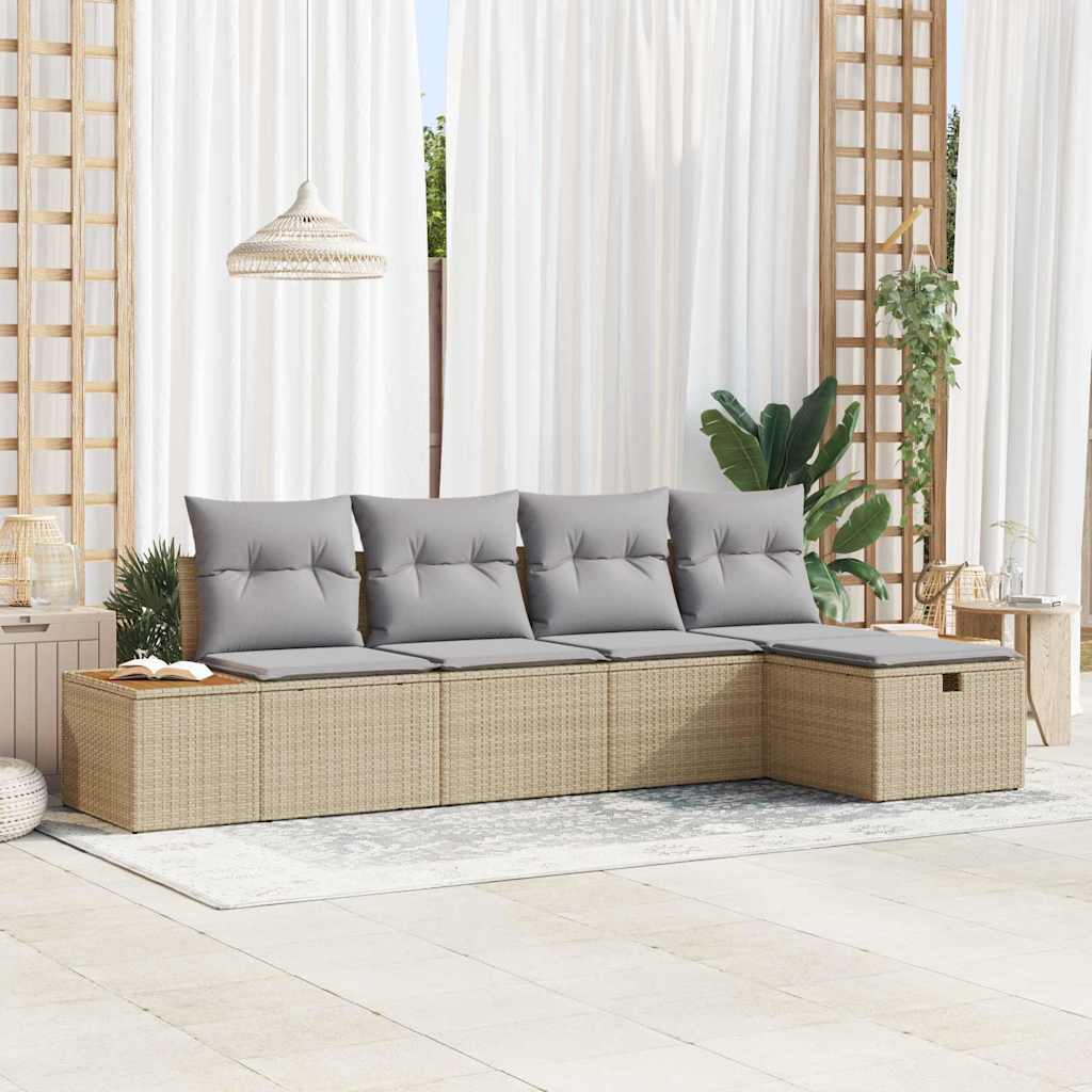 vidaXL Garten-Sofa-Set mit Kissen 5 pcs Schwarz Poly Rattan