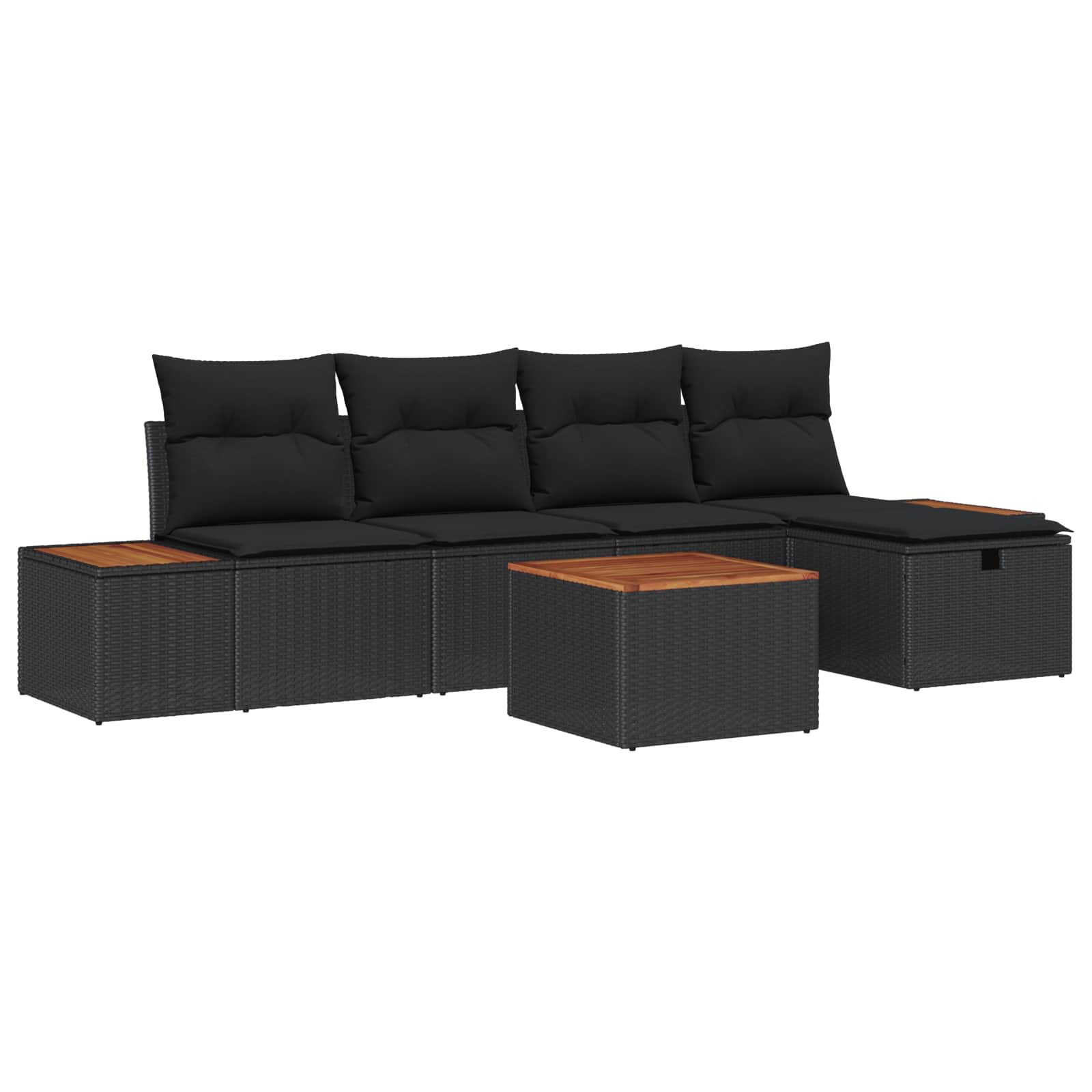 vidaXL Garten-Sofa-Set mit Kissen 5 pcs Schwarz Poly Rattan