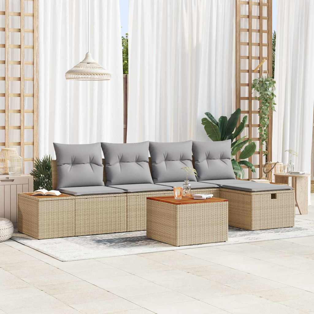 vidaXL Garten-Sofa-Set mit Kissen 5 pcs Schwarz Poly Rattan