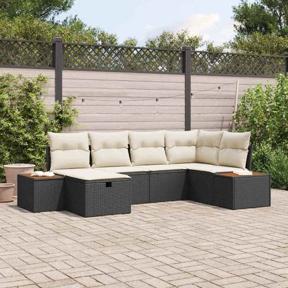 vidaXL Gartensofa-set mit Kissen mit Speicher Schwarz Poly-Rattan