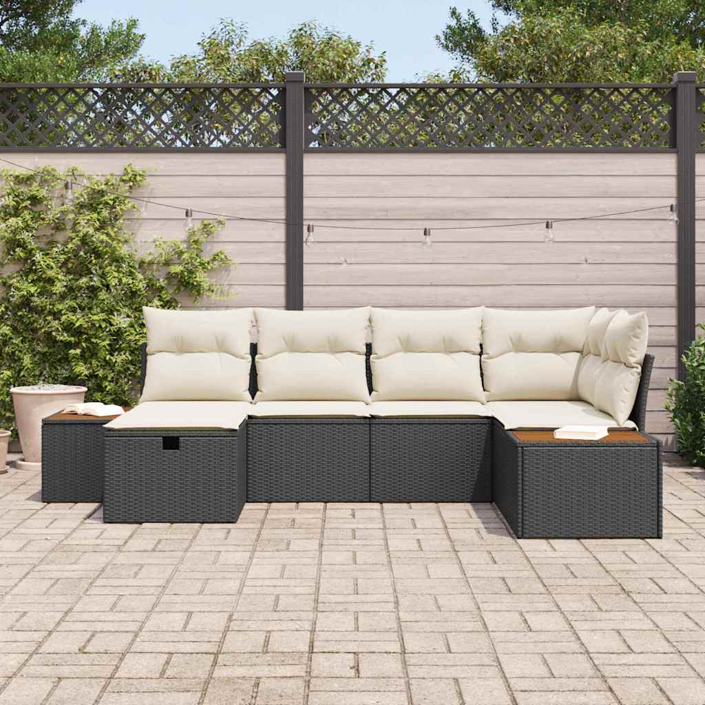 vidaXL Gartensofa-set mit Kissen mit Speicher Schwarz Poly-Rattan