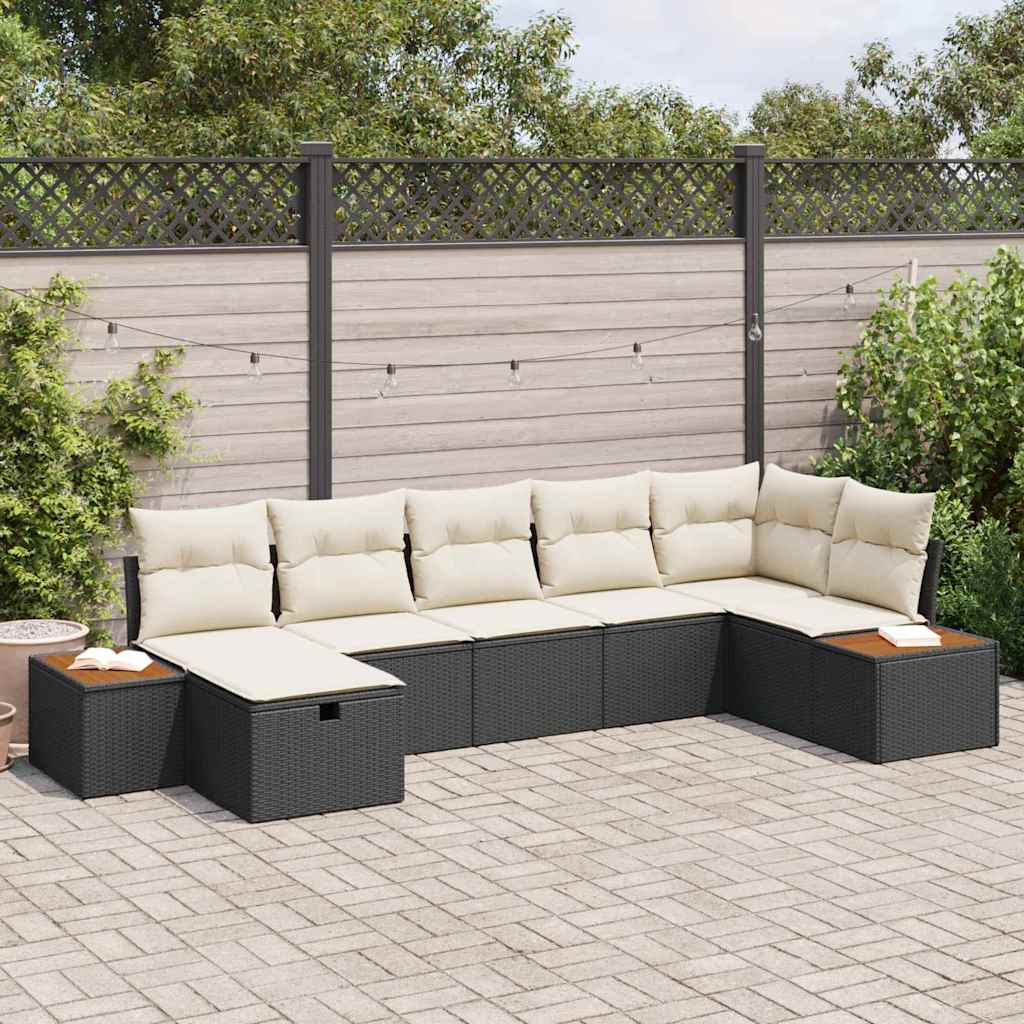 vidaXL Garten-Sofa-Set mit Kissen 7 pcs Schwarz Poly Rattan