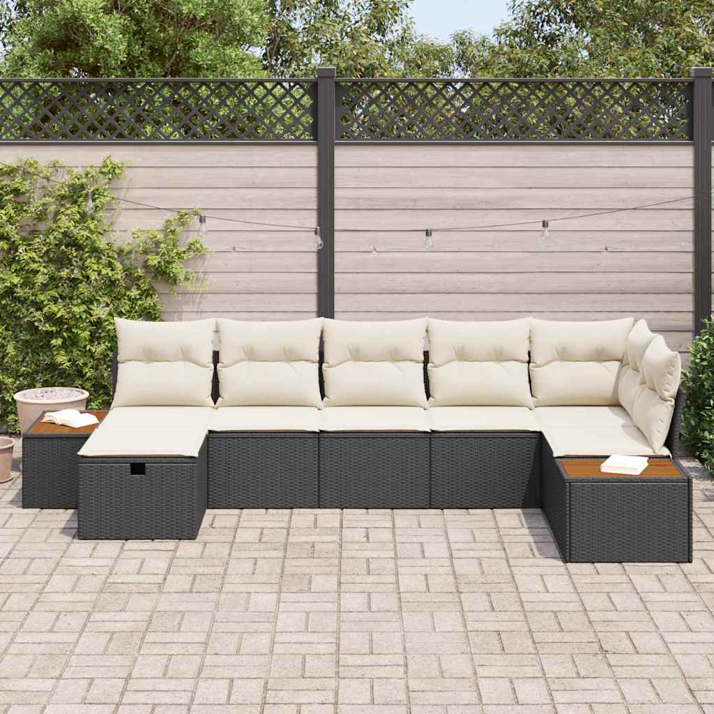 vidaXL Garten-Sofa-Set mit Kissen 7 pcs Schwarz Poly Rattan