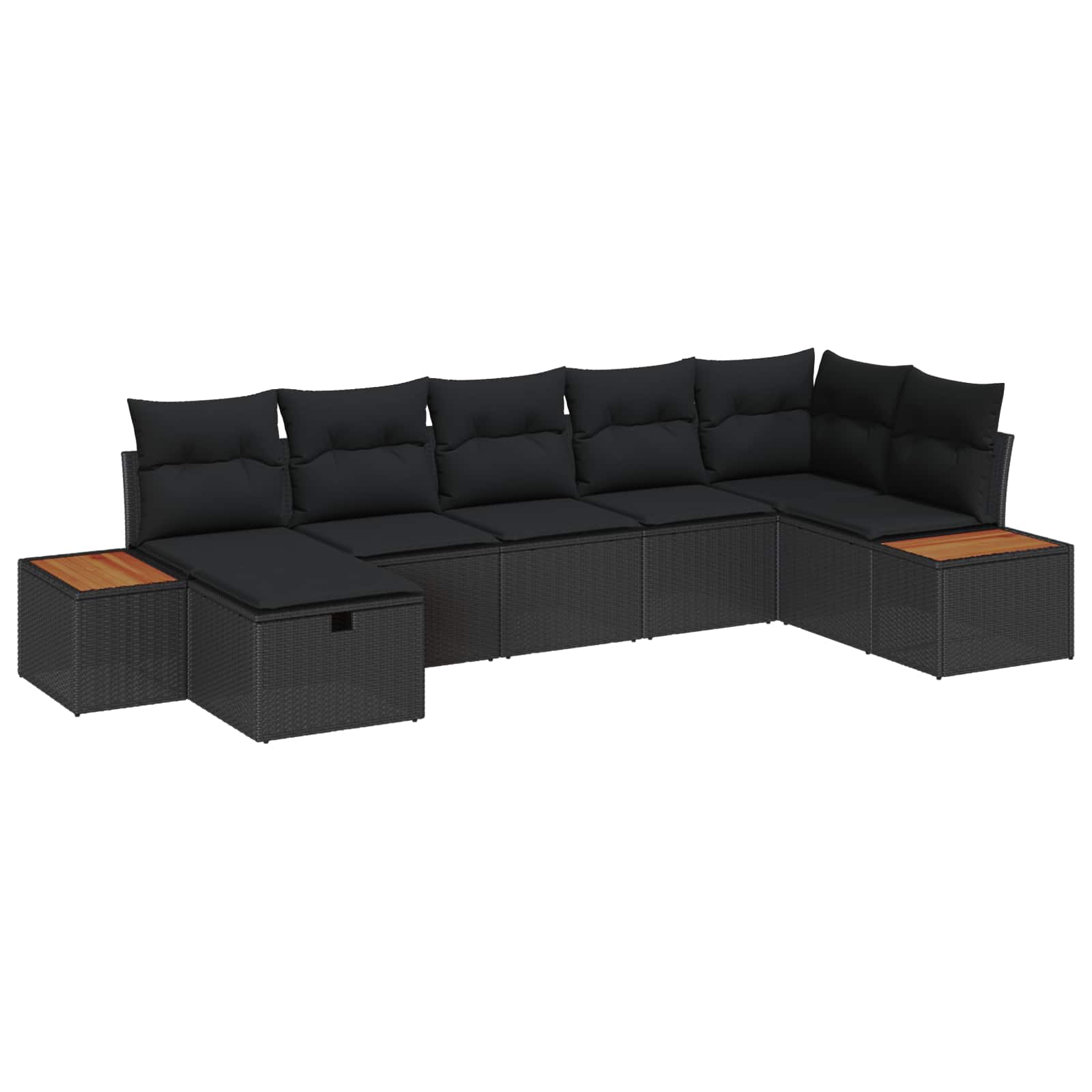 vidaXL Garten-Sofa-Set mit Kissen 7 pcs Schwarz Poly Rattan