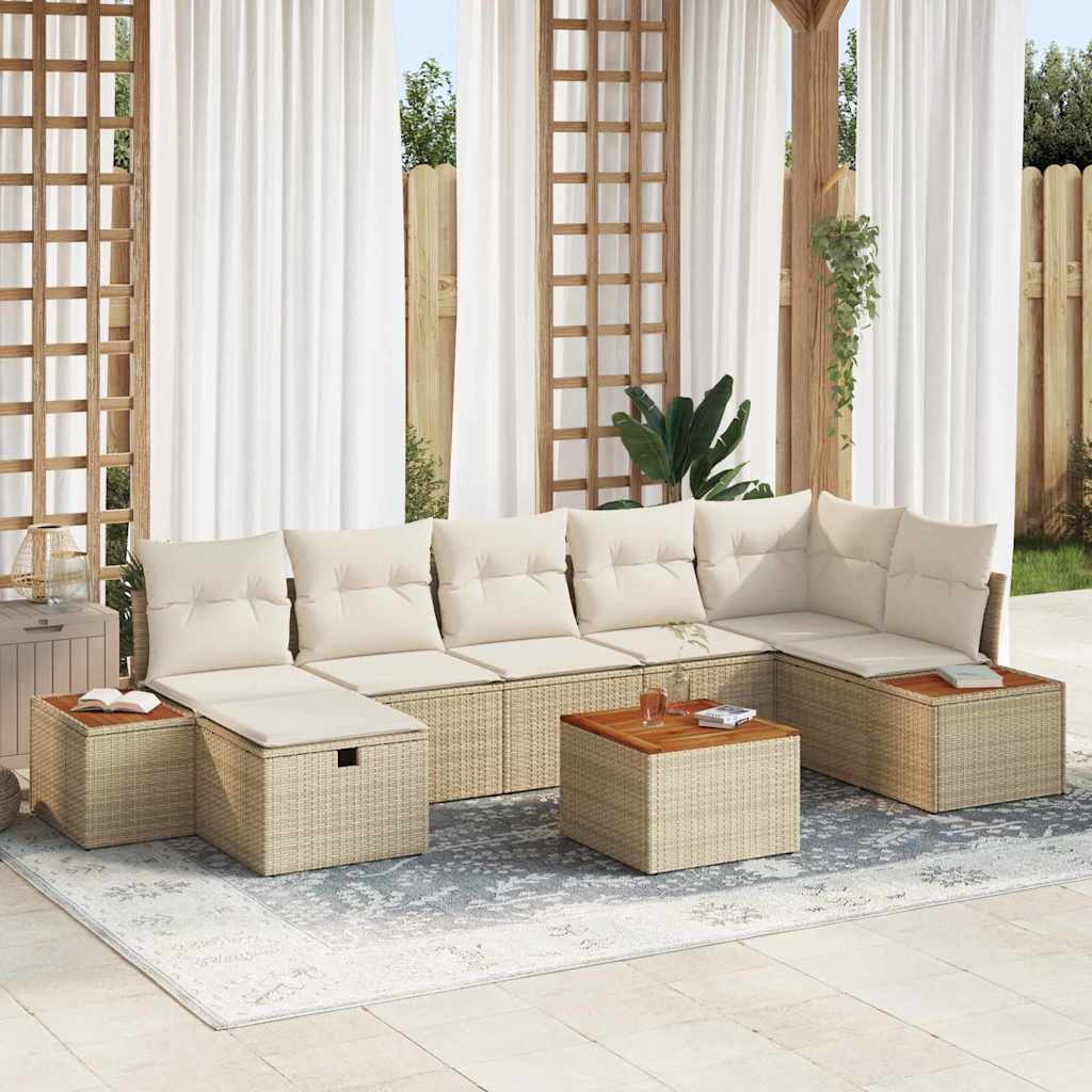 vidaXL Garten-Sofa-Set mit Kissen 7 pcs Schwarz Poly Rattan