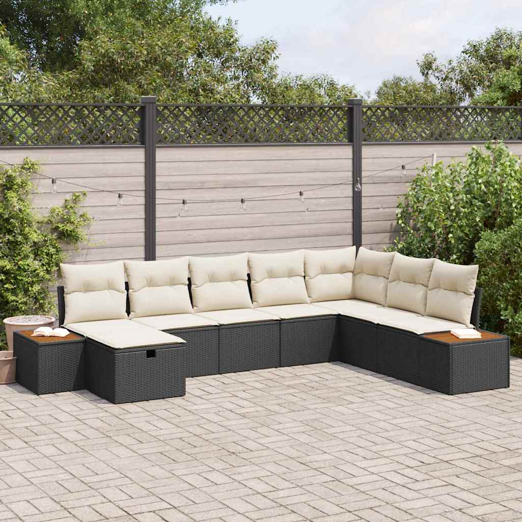 vidaXL Gartensofa-set mit Kissen mit Speicher Schwarz Poly-Rattan
