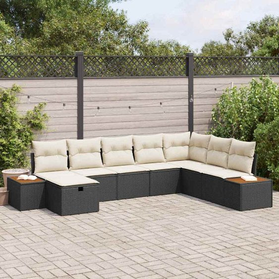 vidaXL Gartensofa-set mit Kissen mit Speicher Schwarz Poly-Rattan