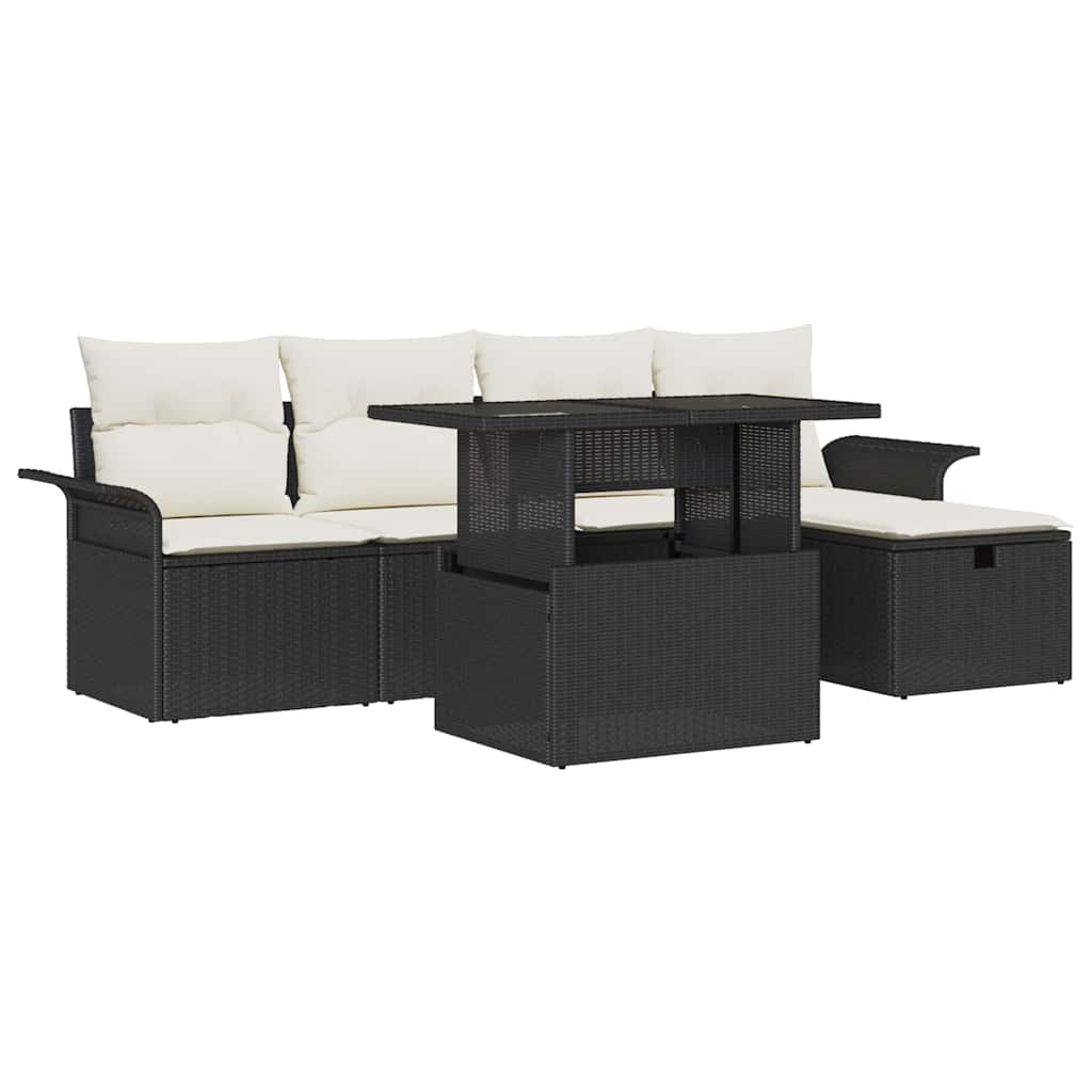 vidaXL Garten-Sofa-Set mit Kissen 6 pcs Schwarz Poly Rattan