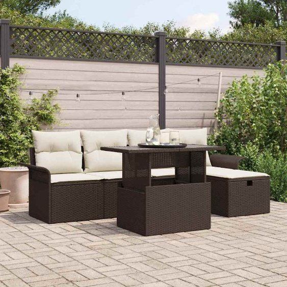vidaXL Garten-Sofa-Set mit Kissen 6 pcs Schwarz Poly Rattan