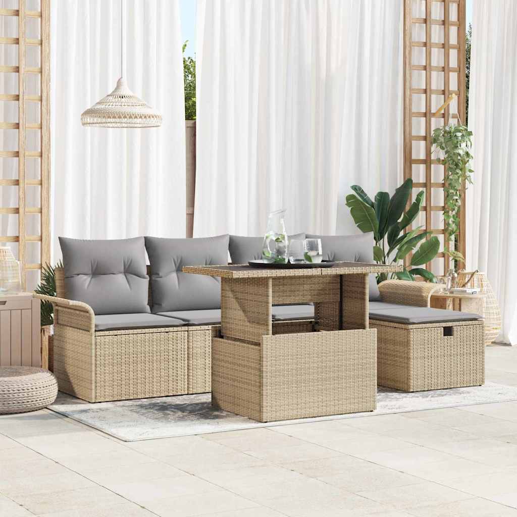 vidaXL Garten-Sofa-Set mit Kissen 6 pcs Schwarz Poly Rattan