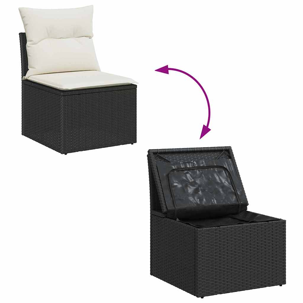 vidaXL Garten-Sofa-Set mit Kissen 7 pcs Schwarz Poly Rattan