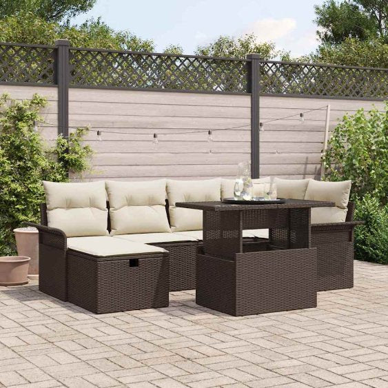 vidaXL Garten-Sofa-Set mit Kissen 7 pcs Schwarz Poly Rattan
