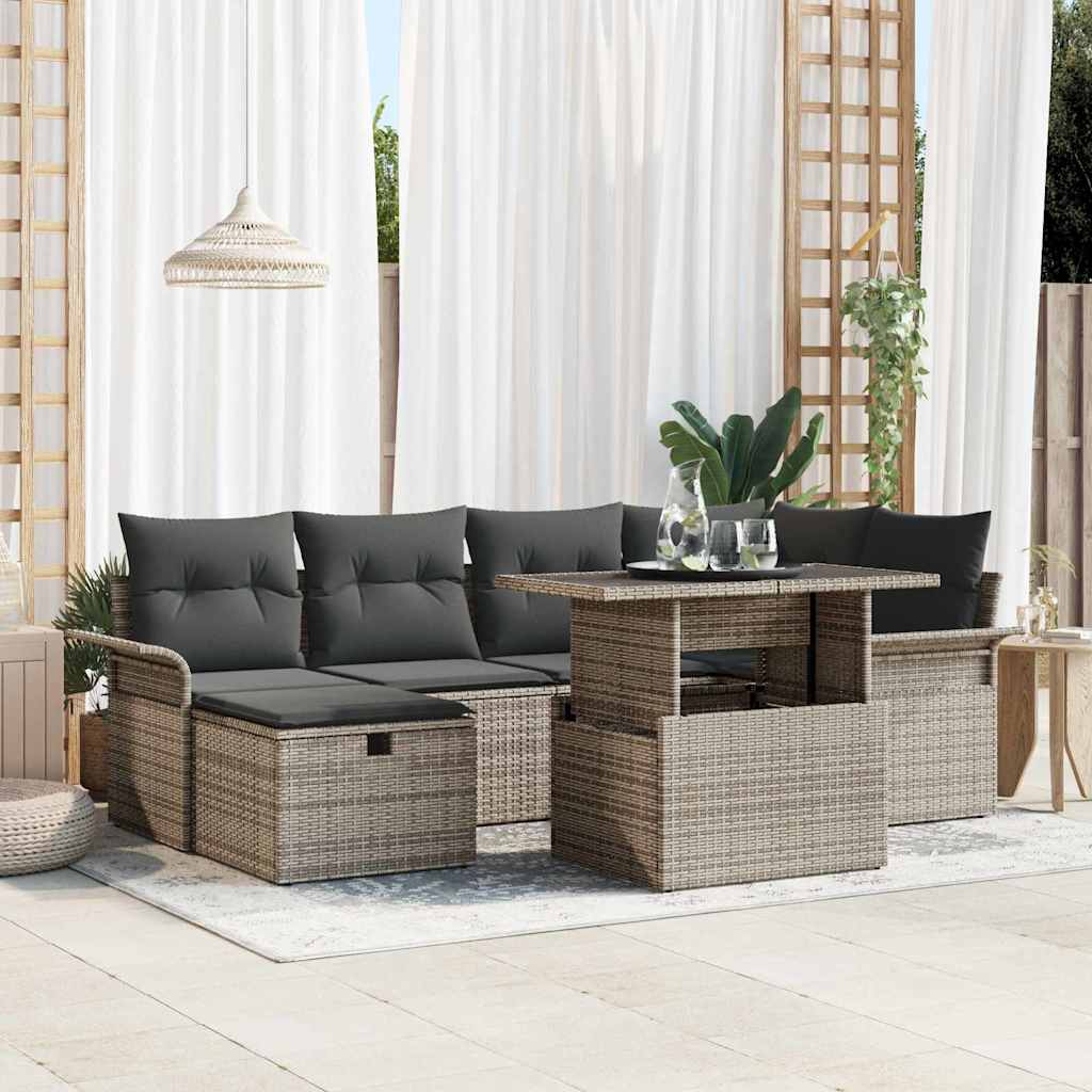 vidaXL Garten-Sofa-Set mit Kissen 7 pcs Schwarz Poly Rattan