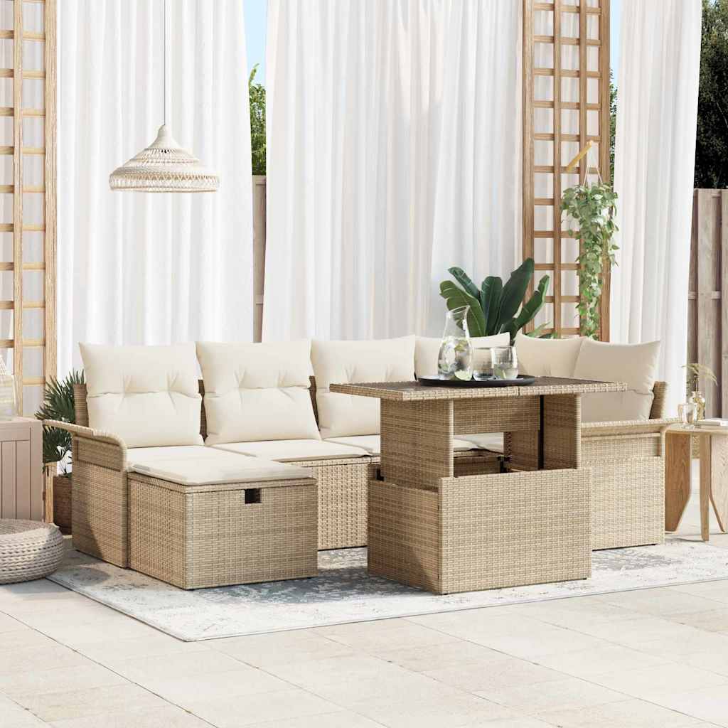 vidaXL Garten-Sofa-Set mit Kissen 7 pcs Schwarz Poly Rattan
