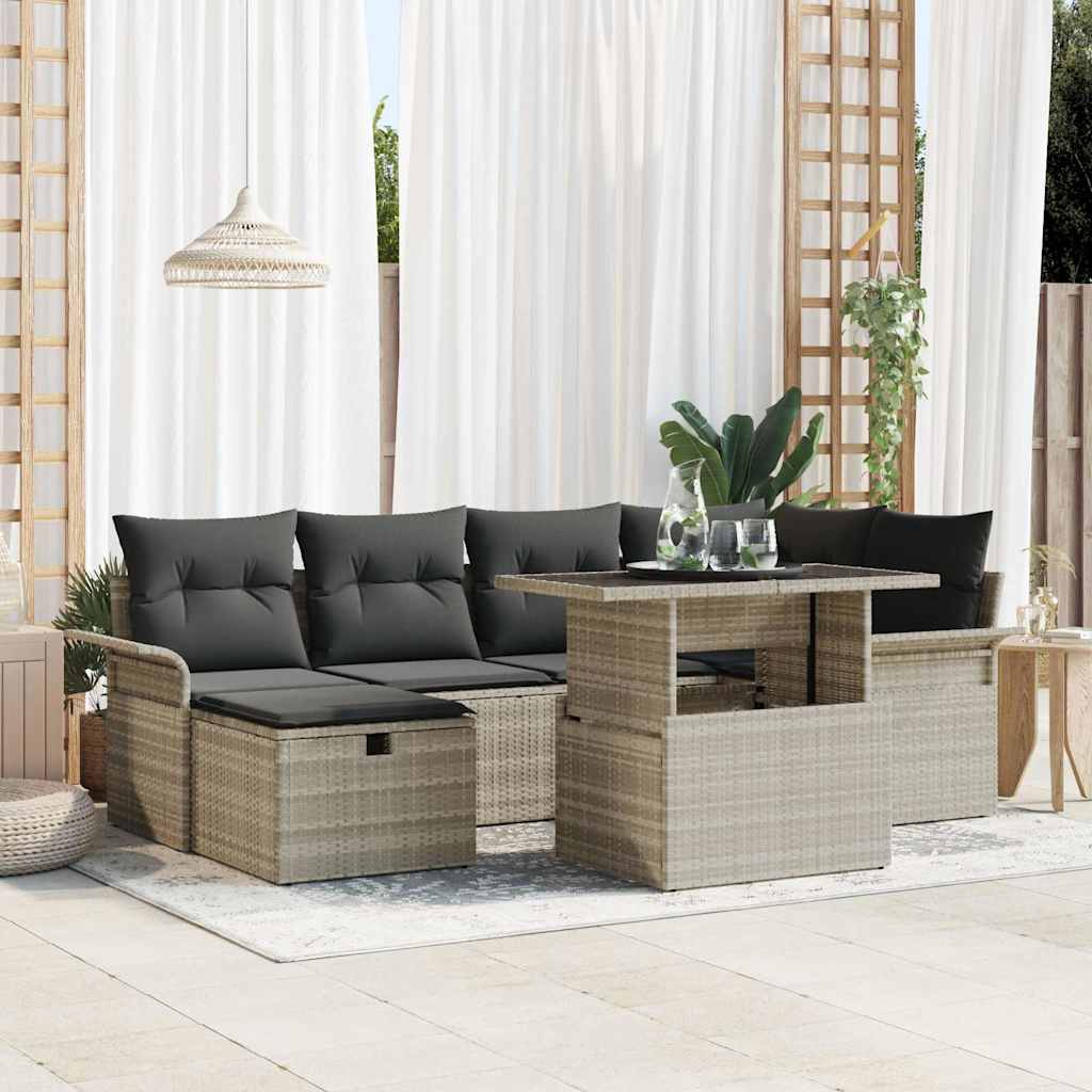 vidaXL Garten-Sofa-Set mit Kissen 7 pcs Schwarz Poly Rattan