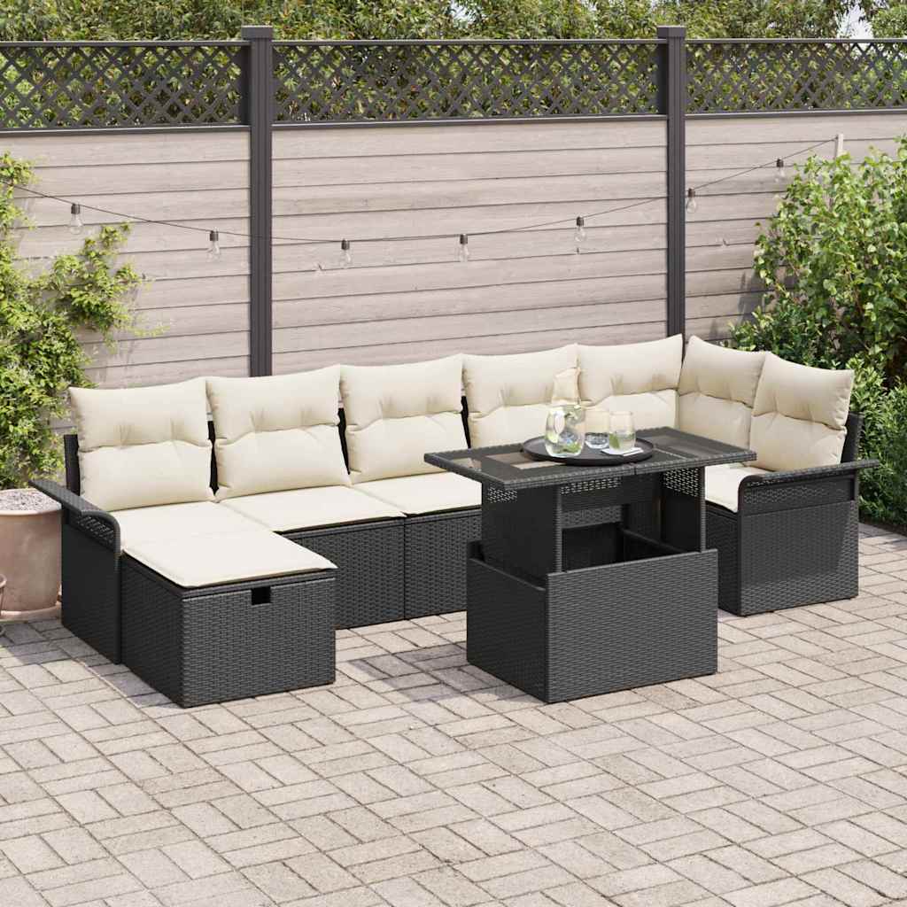 vidaXL Garten-Sofa-Set mit Kissen 8 pcs Schwarz Poly Rattan