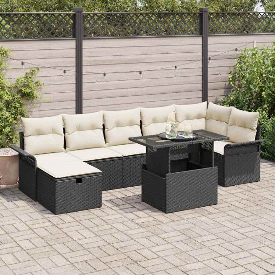 vidaXL Garten-Sofa-Set mit Kissen 8 pcs Schwarz Poly Rattan
