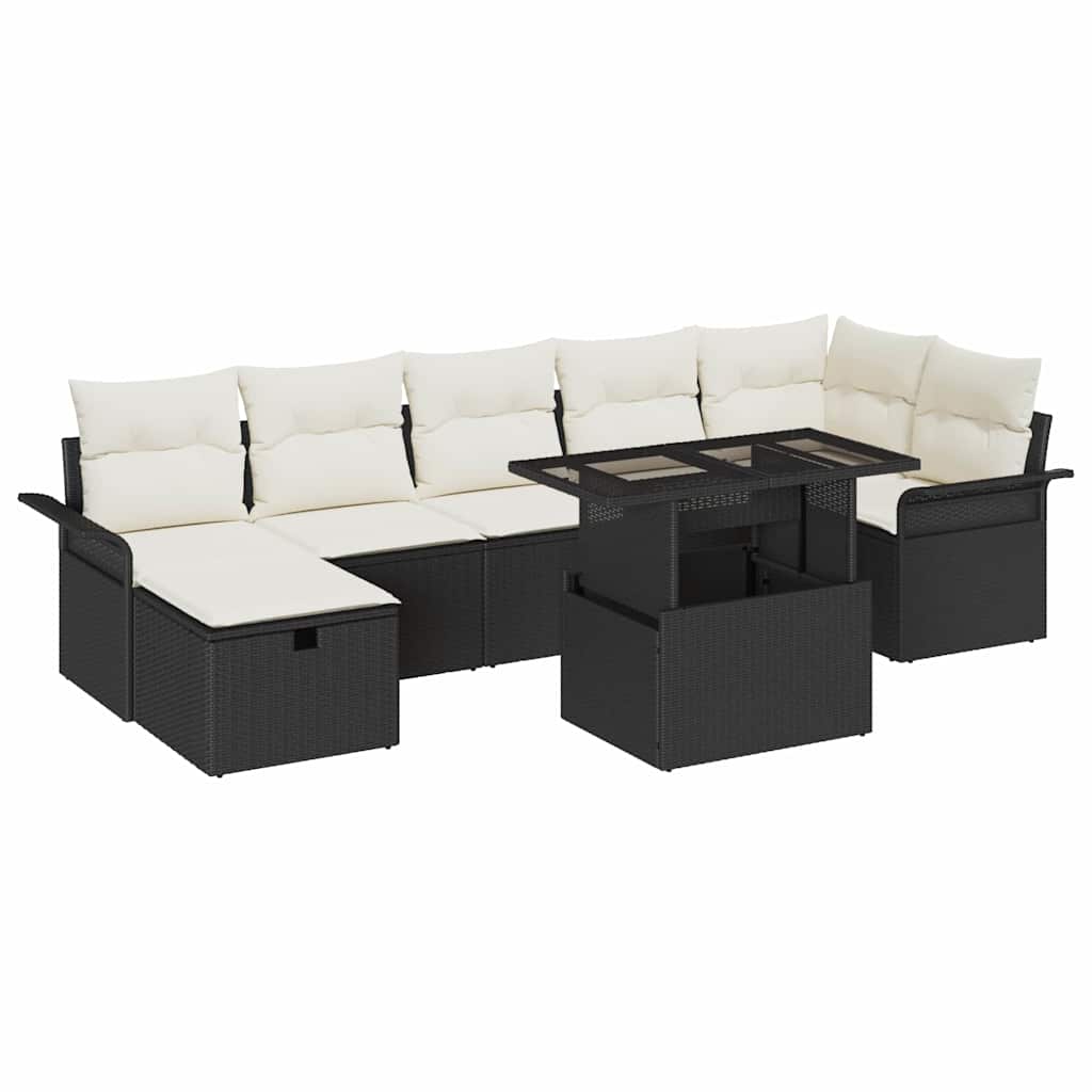 vidaXL Garten-Sofa-Set mit Kissen 8 pcs Schwarz Poly Rattan