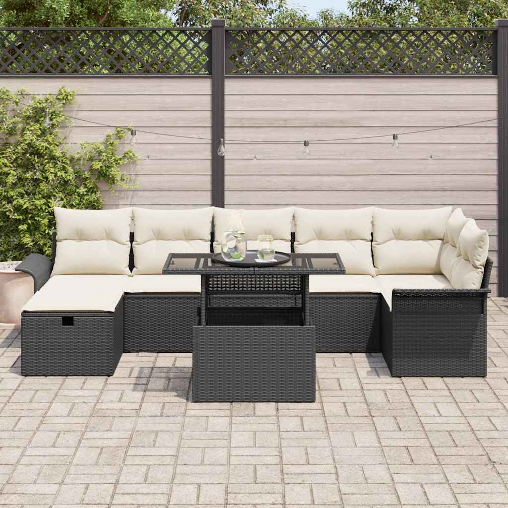 vidaXL Garten-Sofa-Set mit Kissen 8 pcs Schwarz Poly Rattan