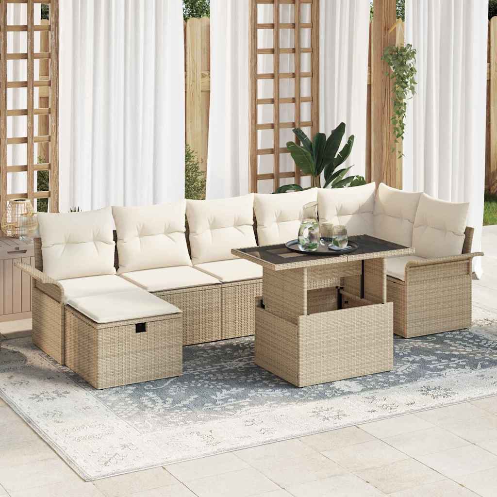vidaXL Garten-Sofa-Set mit Kissen 8 pcs Schwarz Poly Rattan