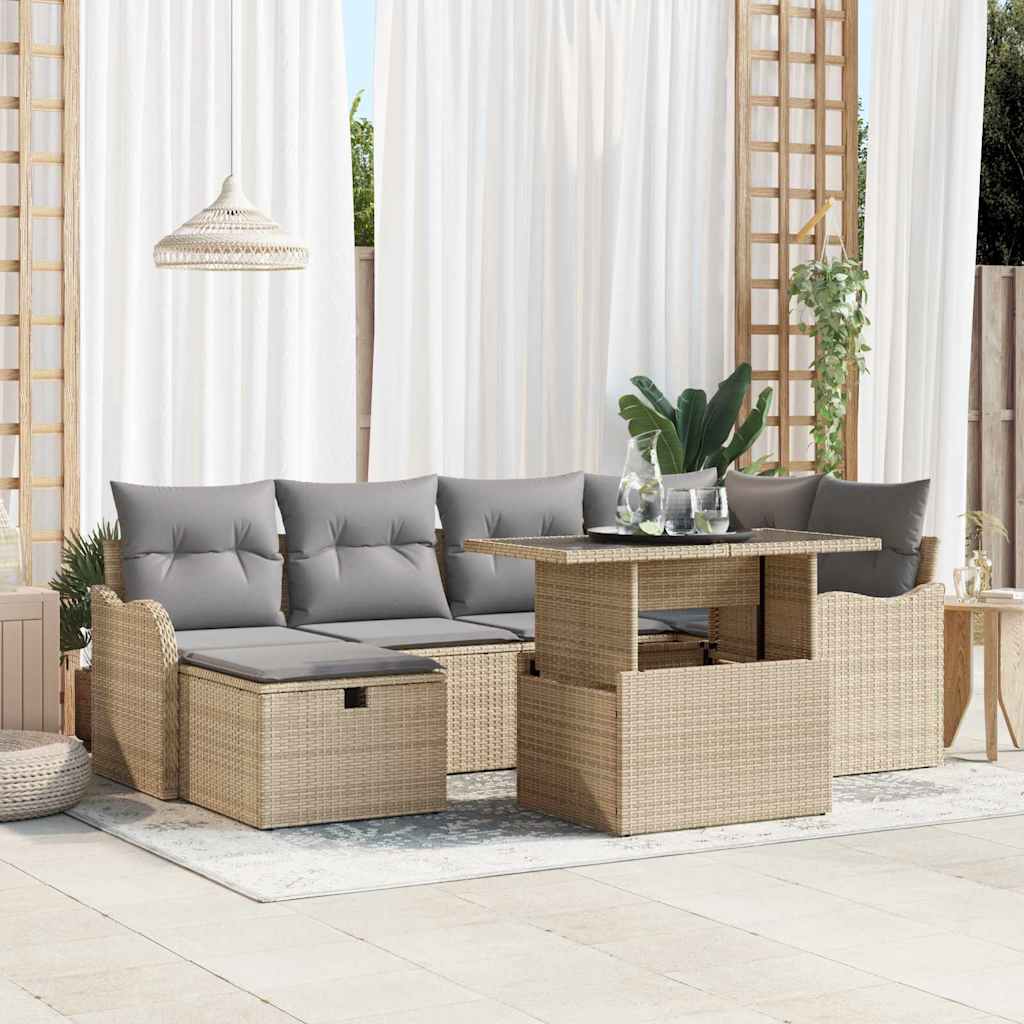 vidaXL Garten-Sofa-Set mit Kissen 7 pcs Schwarz Poly Rattan