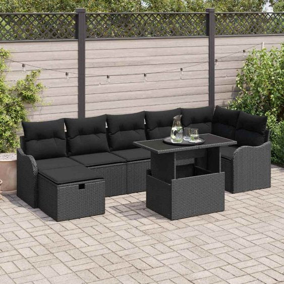 vidaXL Garten-Sofa-Set mit Kissen 8 pcs Schwarz Poly Rattan