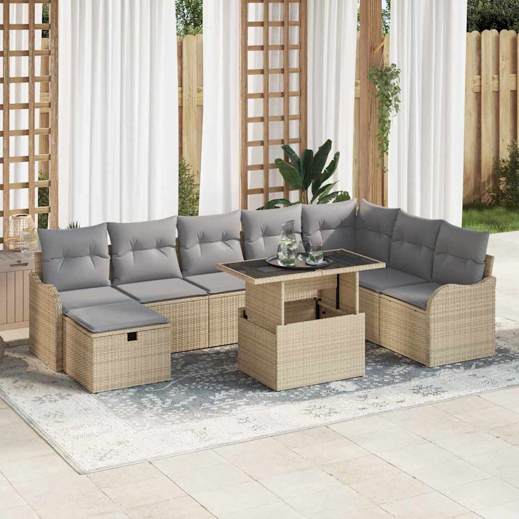 vidaXL Garten-Sofa-Set mit Kissen 9 pcs Schwarz Poly Rattan