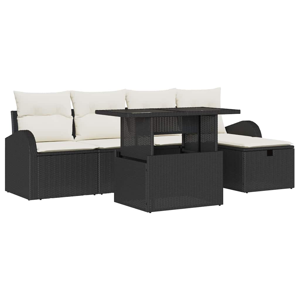 vidaXL Garten-Sofa-Set mit Kissen 6 pcs Schwarz Poly Rattan