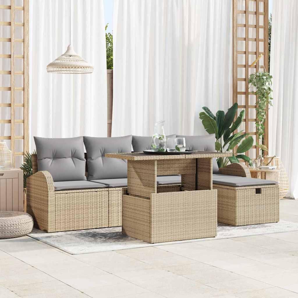 vidaXL Garten-Sofa-Set mit Kissen 6 pcs Schwarz Poly Rattan