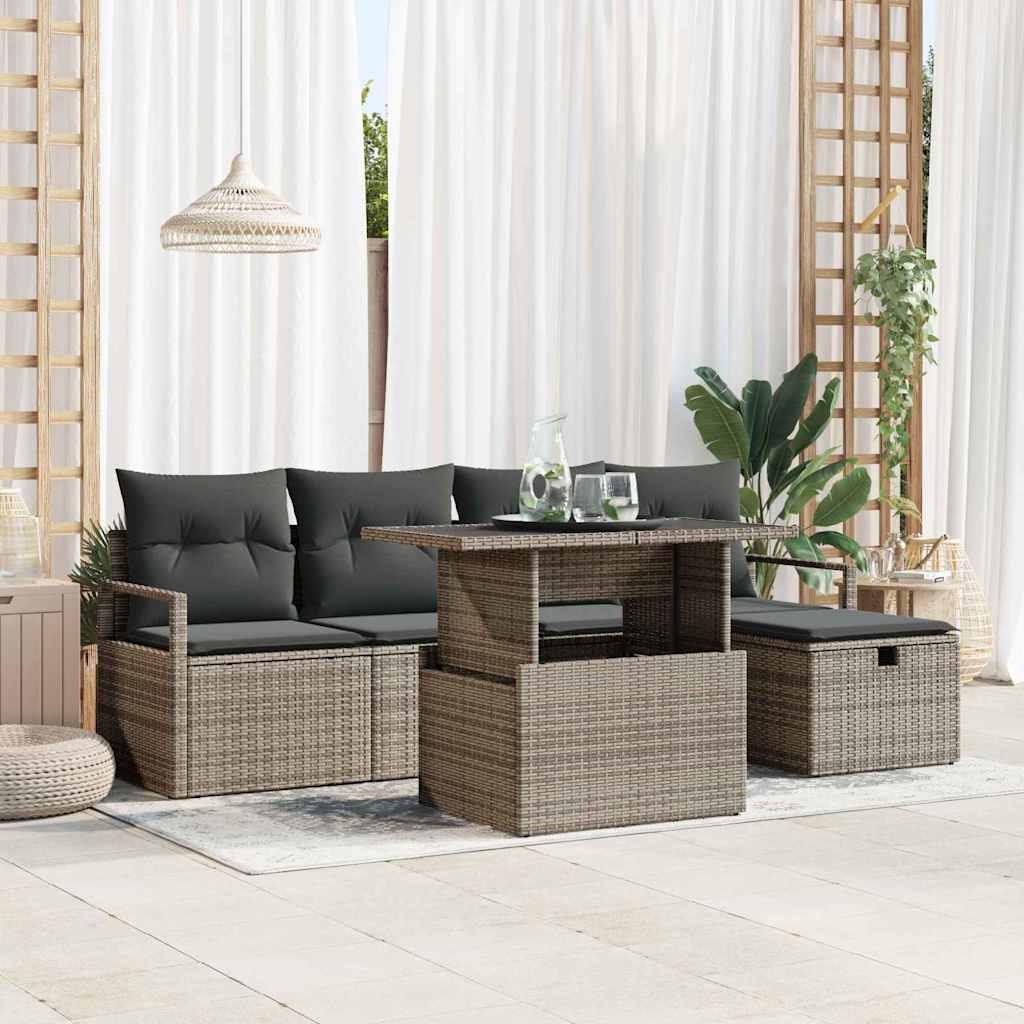 vidaXL Garten-Sofa-Set mit Kissen 6 pcs Schwarz Poly Rattan