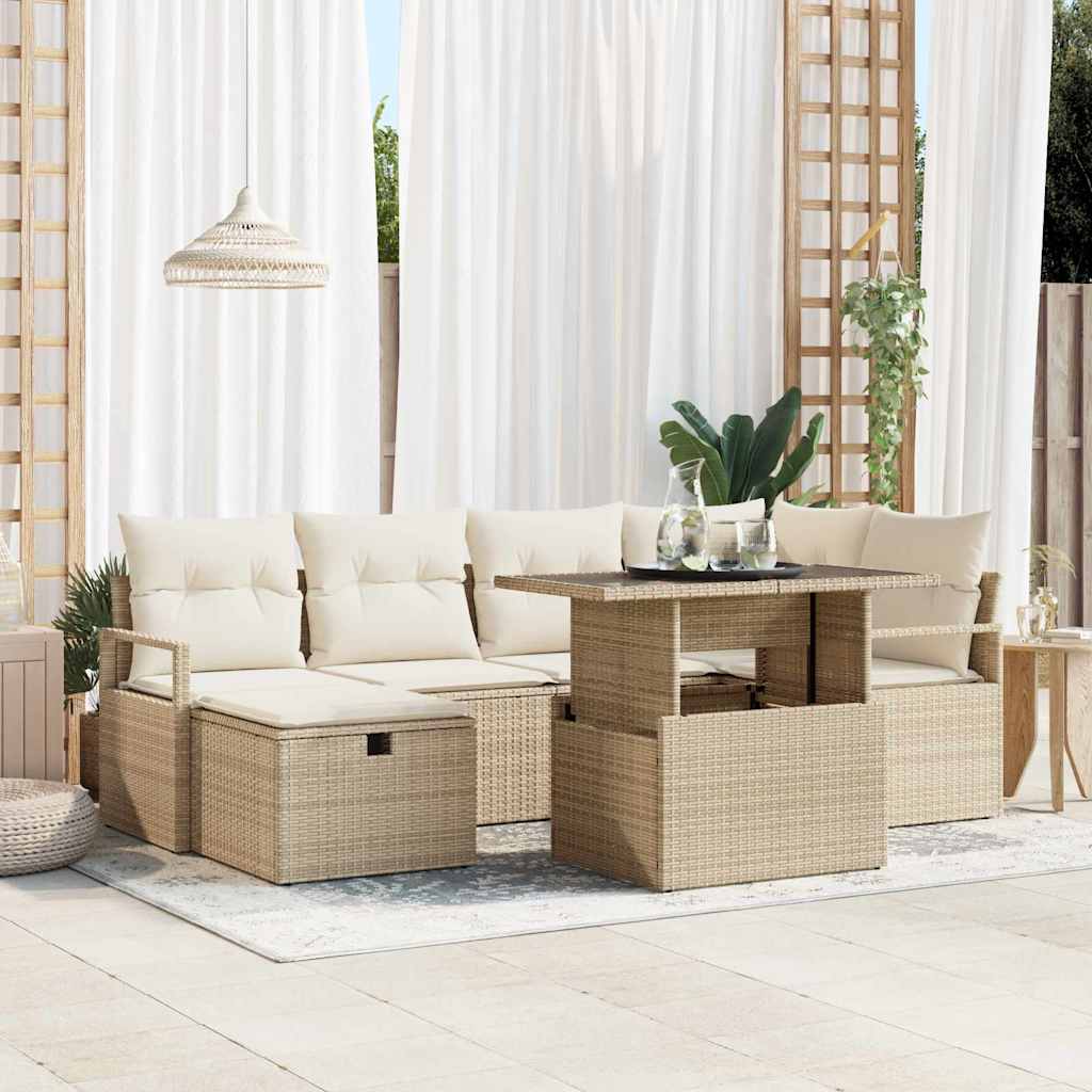 vidaXL Garten-Sofa-Set mit Kissen 7 pcs Schwarz Poly Rattan