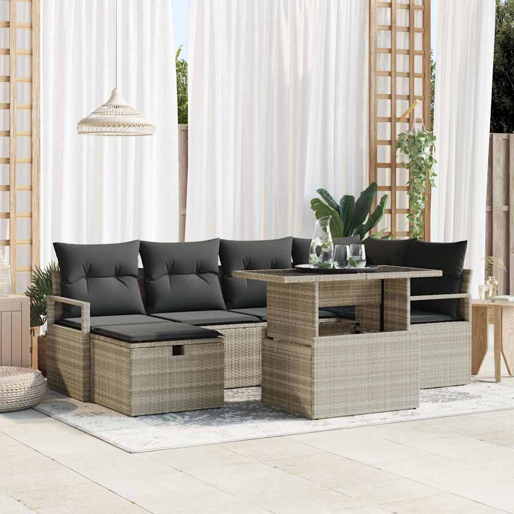vidaXL Garten-Sofa-Set mit Kissen 7 pcs Schwarz Poly Rattan